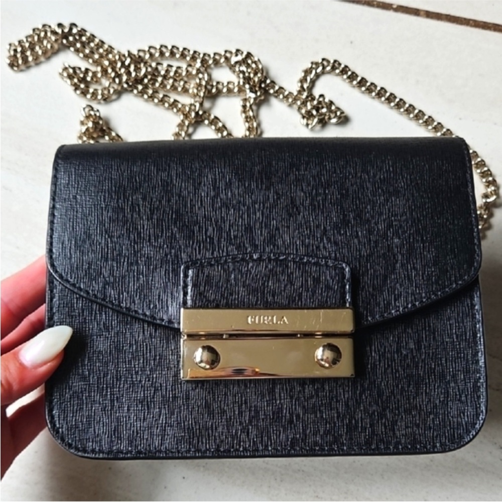 Furla Mini Saffiano Leather Crossbody with Gold Chain New